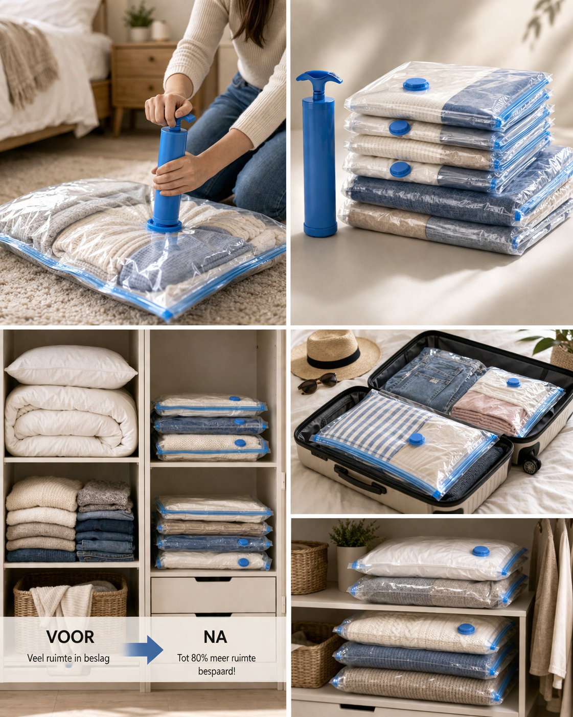 Vacuümzakken met Draagbare Handpomp — Complete Set van 8 of 11 stuks